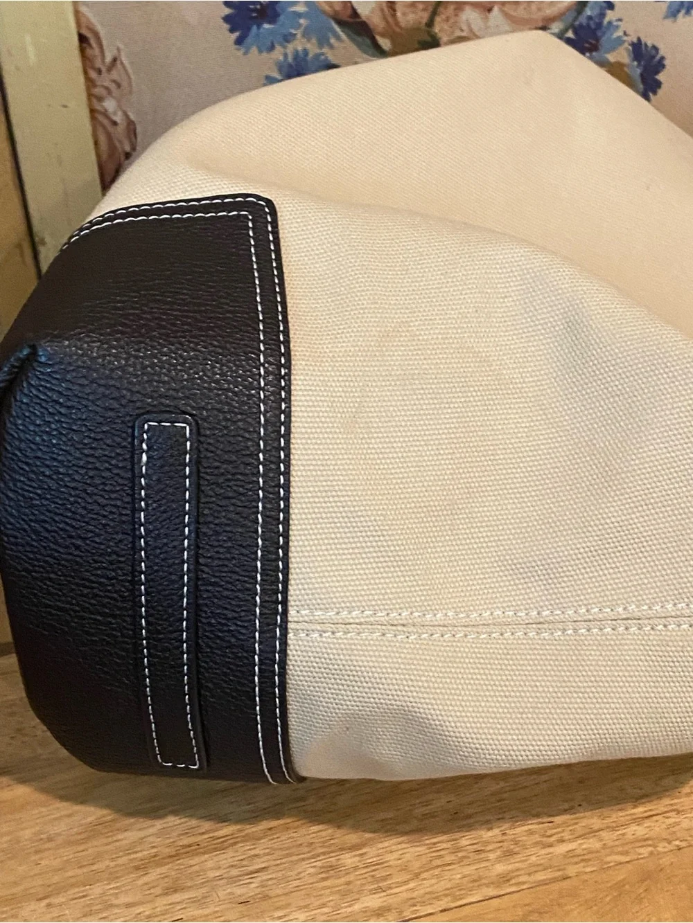 Loewe Cream Canvas Hobo with Black Leather Trim and Anagram